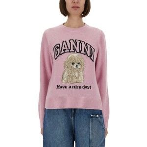 Ganni Playful Graphic Knit Sweater With Dog Design - NWT